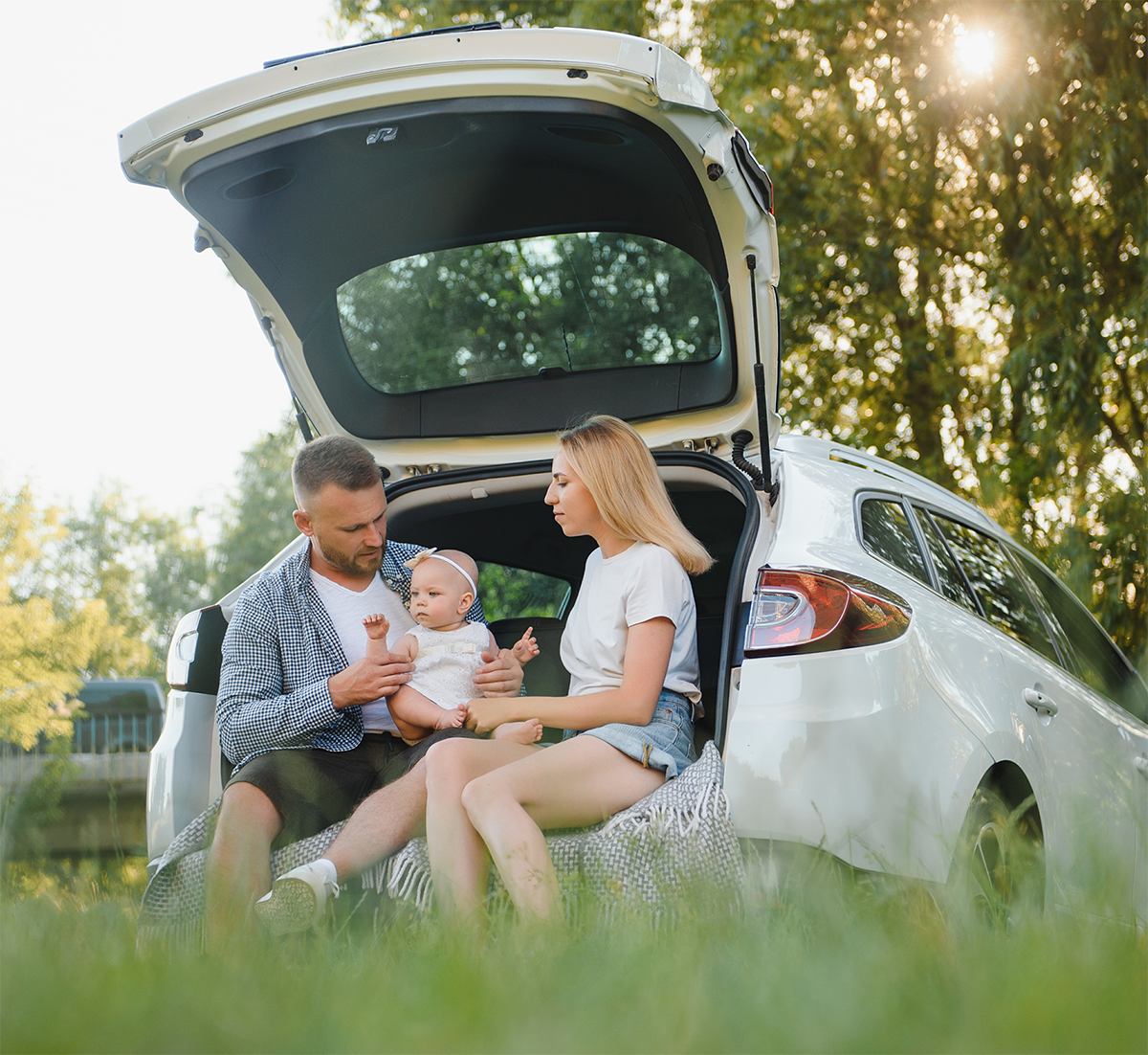 family in car