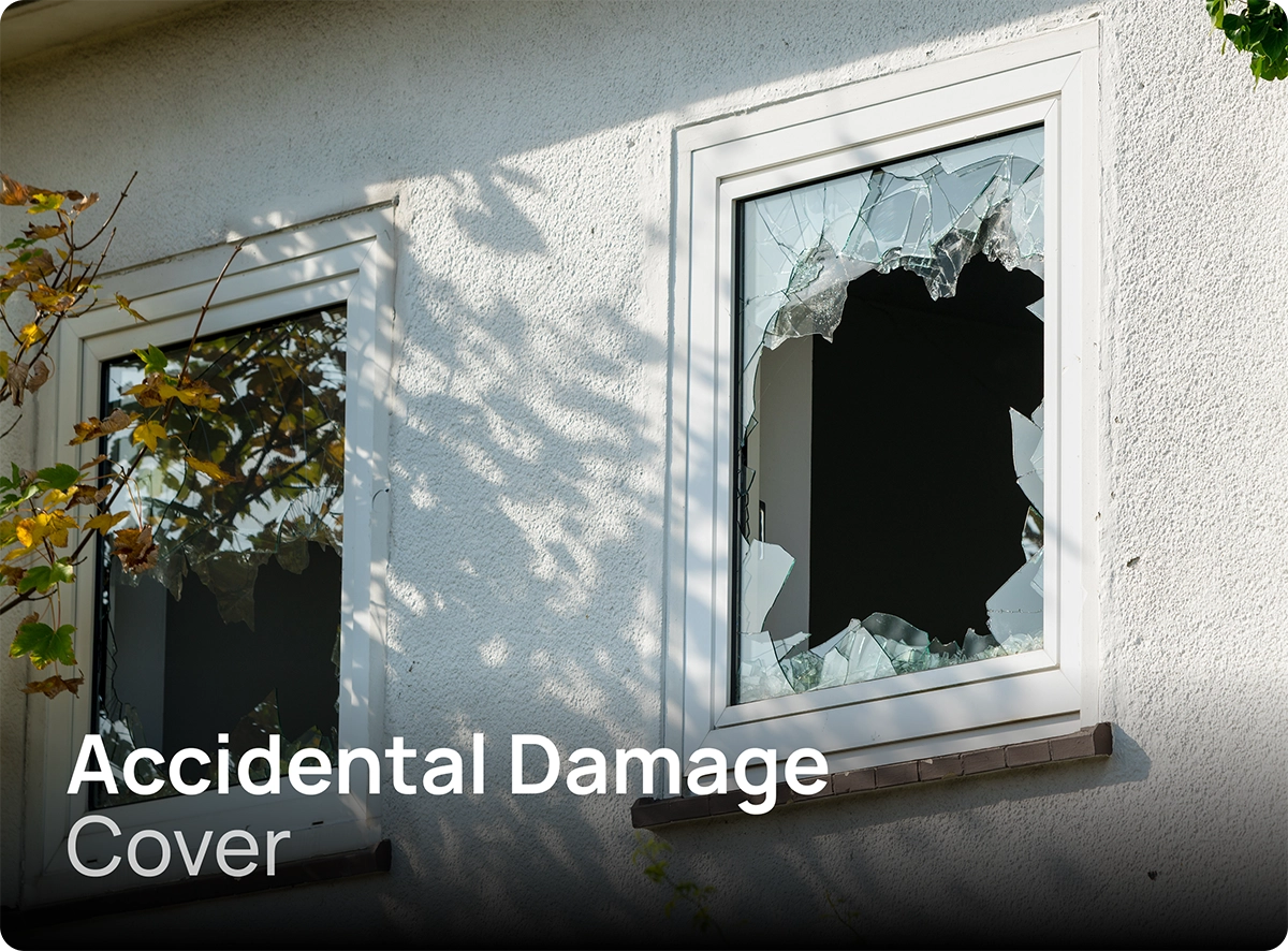 A house with a broken window, a typical scenario that calls for accidental damage cover