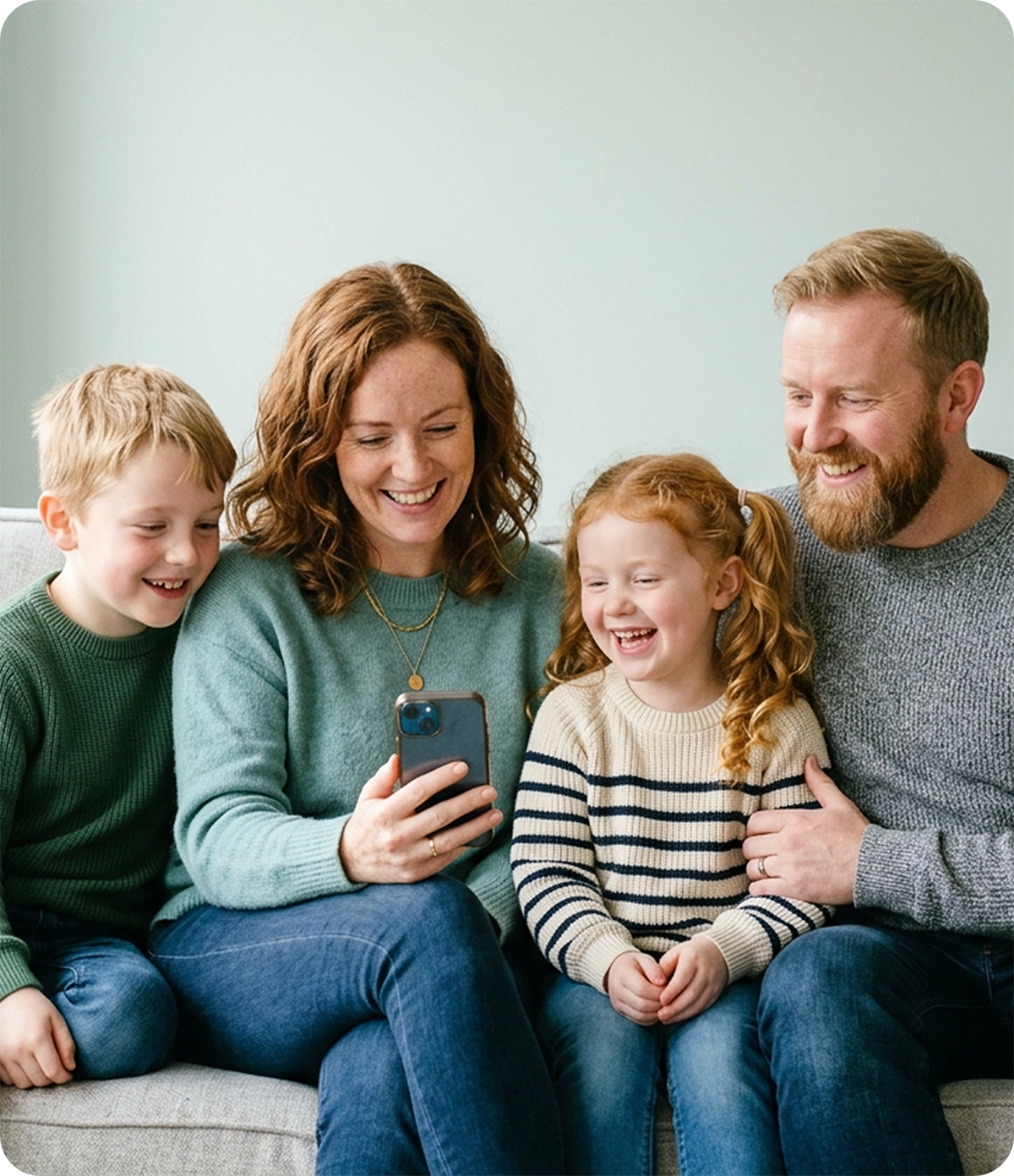 Irish family in their living room at home